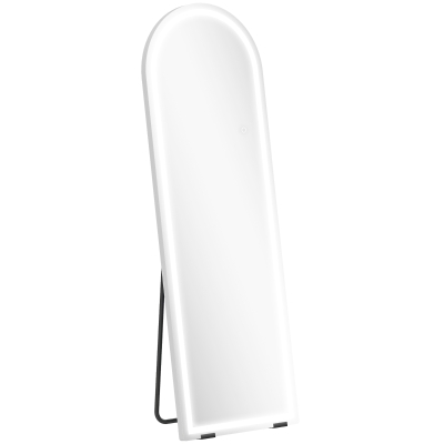 HOMCOM Espejo de Pie Cuerpo Entero con Luces 150x50cm Arqueado sin Marco 3 Temperaturas de Color Brillo Ajustable Transparente