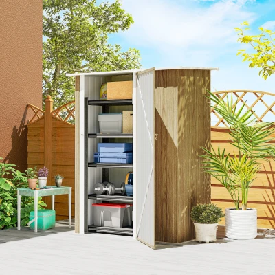 Outsunny Capanno Attrezzi in Metallo Tetto Inclinato color Legno