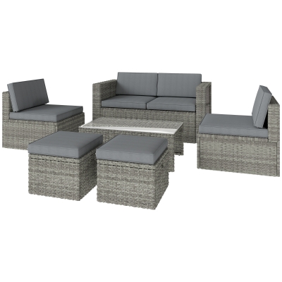 Outsunny Ensemble Jardin Résine 6 Pièces Canapé Table Gris Foncé