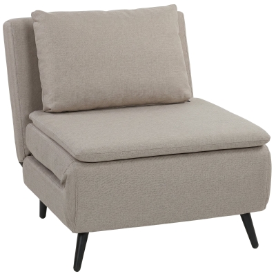 HOMCOM 1-Sitzer Schlafsessel, Clic-Clac 3 in 1 Schlafsessel mit verstellbarer Rückenlehne, Kissen, breite Sitzfläche, Hellbraun