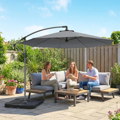 Outsunny Overhanging Parasol with Base Dark Grey 3m