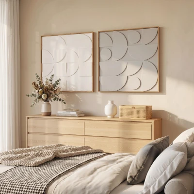 HOMCOM Decoração de Parede em Madeira 3D Conjunto de 2 Peças com 80 cm e Padrões Geométricos Branco