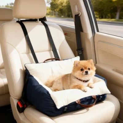 PawHut Dog Car Seat Portable with Safety Belts Navy Blue