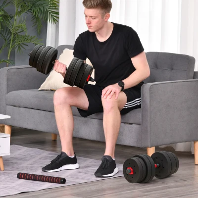 Set 2 Gantere cu 16 Discuri de Greutăți, Greutate Totală 30kg, și Conector Negru