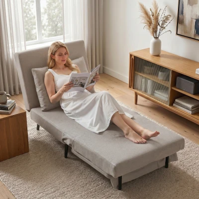 HOMCOM Sillón Convertible 1 Plaza, Sillón-Cama Clic-Clac 3 en 1 con Respaldo Regulable, Cojín, Asiento Amplio, Marrón Claro