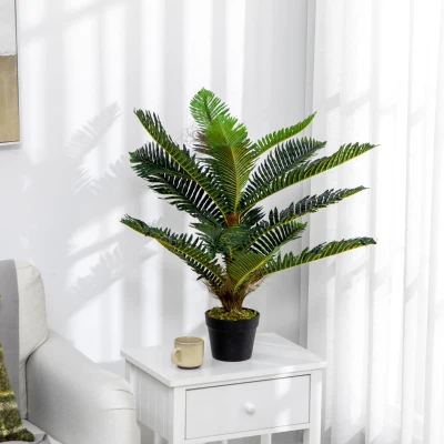 HOMCOM Pianta Finta di Palma Alta 85cm con 18 Foglie e Vaso