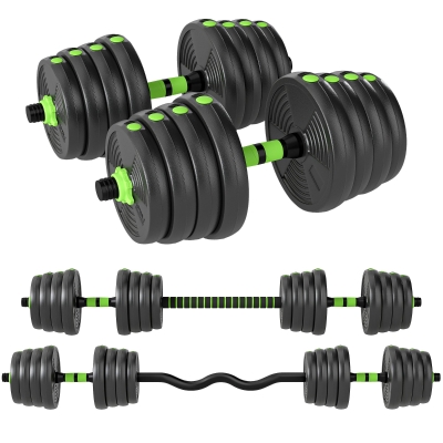 SPORTNOW Set Bilanciere con Pesi 3 in 1 da 16 Dischi Verde