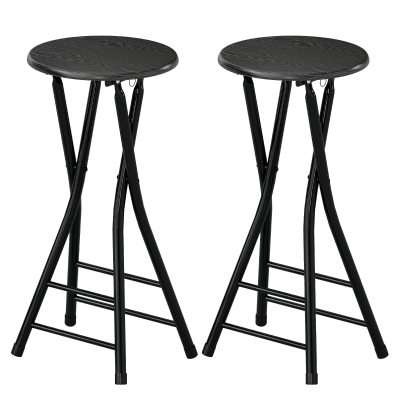 HOMCOM Tabourets de Bar Pliables Acier Noir Lot de 2 Repose-Pieds