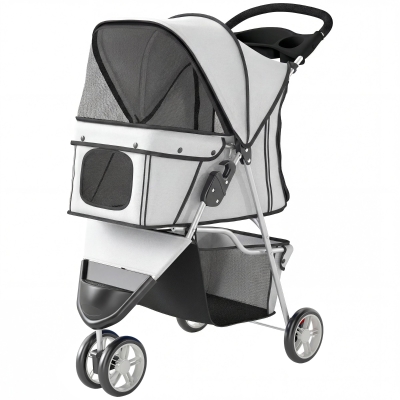 PawHut Poussette Chien Pliable Gris avec Panier et Filet