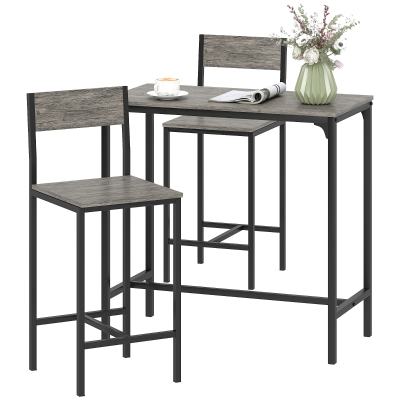HOMCOM Ensemble Table Bar avec 2 Tabourets Gris Dossiers Repose-pieds