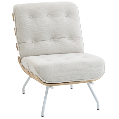 HOMCOM Butaca de Salón Tapizada en Lino con Asiento Acolchado Soporte con Listones Estructura de Acero Crema