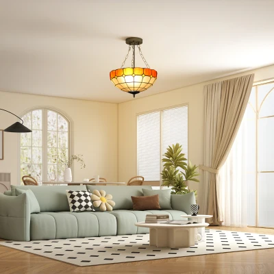 HOMCOM Tiffany Vintage Chandelier 2 E27 Living Room