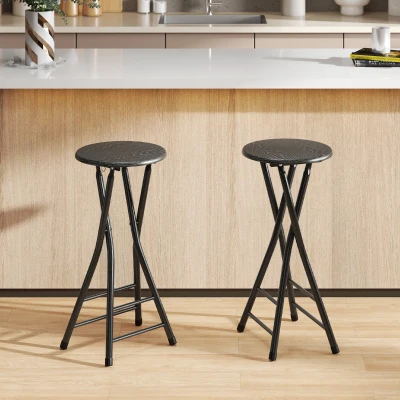 HOMCOM 2er-Set Klappbare Barhocker, Runde Barstühle mit Doppel-Fußstütze, Stahlgestell, Schwarz