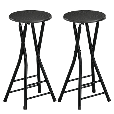 HOMCOM 2er-Set Klappbare Barhocker, Runde Barstühle mit Doppel-Fußstütze, Stahlgestell, Schwarz
