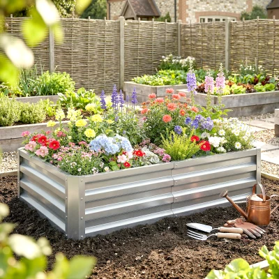 Outsunny Caixa de Plantio de Aço Galvanizado para Cultivar Plantas Flores Floreira Exterior Retangular com Fundo Aberto 120x60x30,5 cm Prata