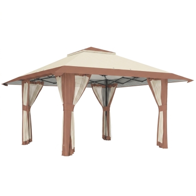 Outsunny 4 x 4 m Garten-Pavillon, Gartenzelt mit Netzwänden, UPF50+ Schutz, Höhenverstellbares Partyzelt, Beige