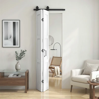 HOMCOM Porta Scorrevole Rustica e Salvaspazio, Bianco Legno
