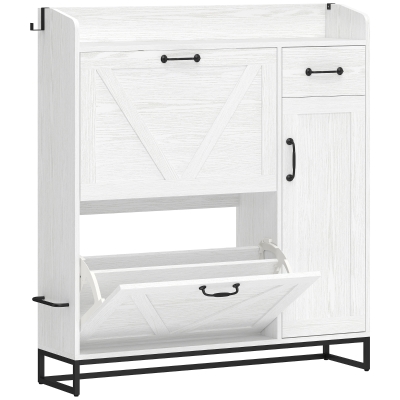 HOMCOM Zapatero Estrecho con 2 Cajones Abatibles Estantes Ajustables para 12 Pares para Espacio Reducido 106,7x26x116cm Blanco