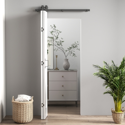 HOMCOM Modern Sliding Door Set with Steel Rail 70cm White