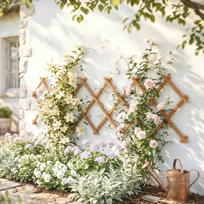 Outsunny Treliça de Jardim em Madeira Extensível Suporte para Plantas Trepadoras Rosas e Videiras 180x60 cm Castanho Claro