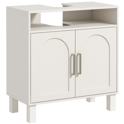 HOMCOM Mueble Bajo Lavabo con Estante Ajustable para Lavabos sin Pedestal 60x30x63 cm Blanco Crema