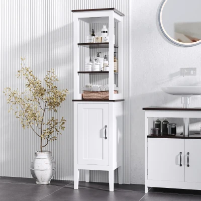 HOMCOM Mobile da Bagno Alto Stretto con Ripiani Regolabili Bianco