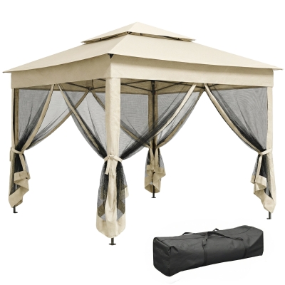 Outsunny 3x3m Pop Up Gazebo Cream White with Netting