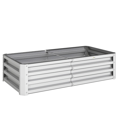Outsunny Caixa de Plantio de Aço Galvanizado para Cultivar Plantas Flores Floreira Exterior Retangular com Fundo Aberto 120x60x30,5 cm Prata
