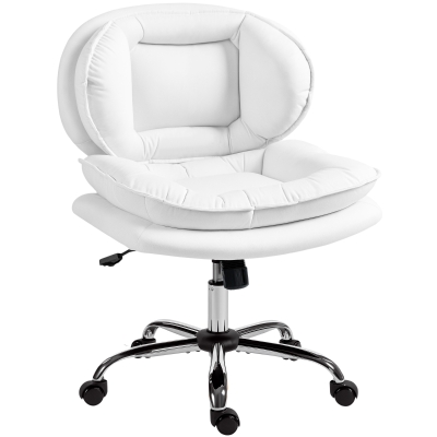HOMCOM Cadeira de Escritório com Rodas Cadeira para Secretária com Função Inclinável Assento Amplo Sem Braços 60x65x83-93 cm Branco