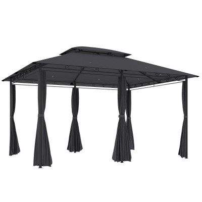 Outsunny Pérgola de Jardim 3x4 m com Teto Duplo 6 Paredes Laterais Estrutura Metálica Drenagem Pérgola para Exterior  Cinzento