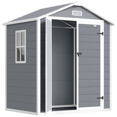 Outsunny Abri Jardin Résine 2,12m² Gris 2 Portes Fenêtre