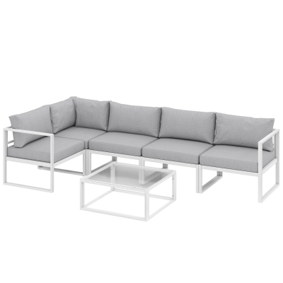Outsunny 6-Seater Aluminium Garden Sofa Set Light Grey