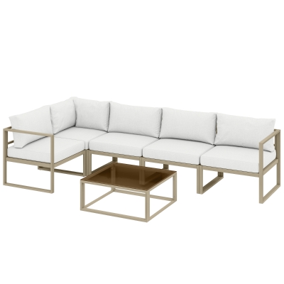 Outsunny 6-Seater Aluminium Garden Sofa Set Outdoor White