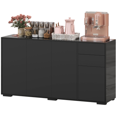 HOMCOM Buffet 2 Tiroirs 4 Portes Noir 140x36x74cm Etagère Réglable