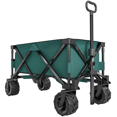 Outsunny Outdoor Folding Garden Trolley on Wheels - Pull Along Camping Cart, Cargo Wagon Trailer with Telescopic Handle and Big Wheels for Beach Garden, Green