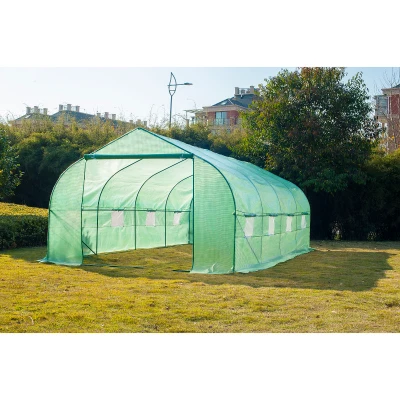 Outsunny Estufa Tipo Túnel de Jardim 600x300x200cm para Cultivo de Plantas Verduras com 8 Janelas e Porta Enroláveis com Zíper Aço Verde