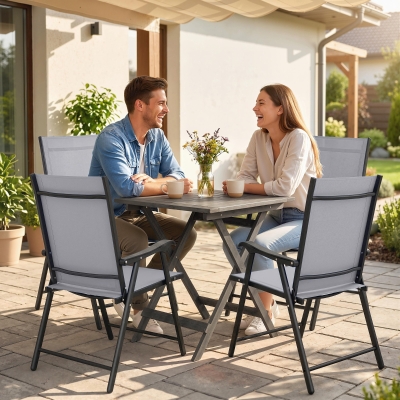 Outsunny Folding Garden Dining Chairs Set of 4 Light Grey