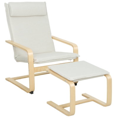 HOMCOM Poltrona com Otomano Poltrona de Leitura com Pernas de Madeira e Estofado em Linho 67x78x92 cm Creme