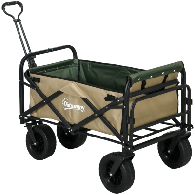 Outsunny Bollerwagen, faltbar, 110 L, bis 100 kg, Teleskopgriff, Stahlrahmen, 94 x 57 x 77-100 cm, Khaki