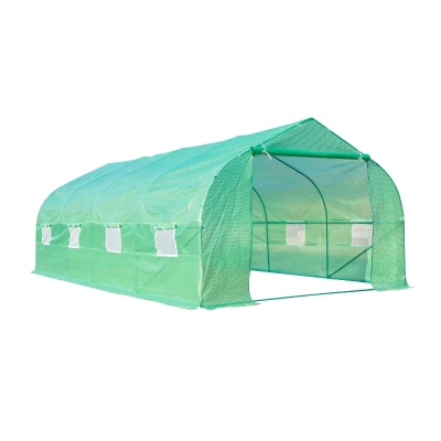 Outsunny Estufa Tipo Túnel de Jardim 600x300x200cm para Cultivo de Plantas Verduras com 8 Janelas e Porta Enroláveis com Zíper Aço Verde
