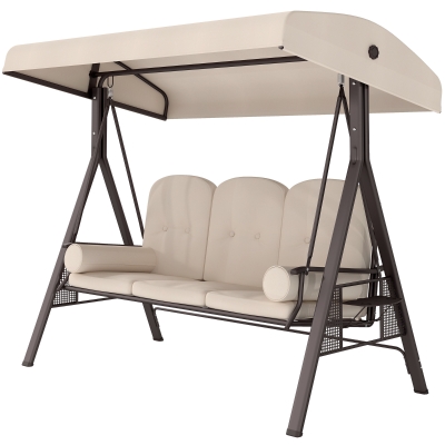 Outsunny Balancelle 3 Places Beige Toit Réglable Coussins Confort