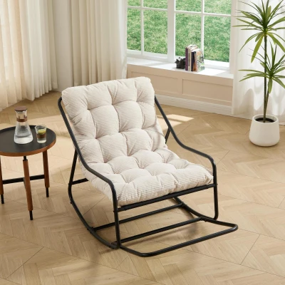 Fauteuil à bascule d'extérieur avec coussin de confort, Blanc