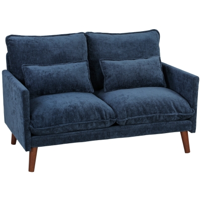 HOMCOM 2-Seater Loveseat Sofa Spring Cushions Wood Legs Blue