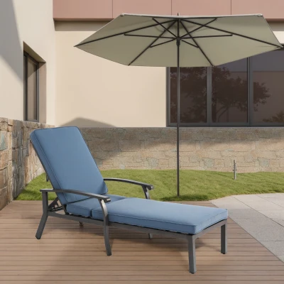 Chaise-lounge-patio avec dossier réglable, Bleu