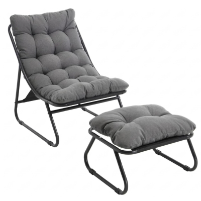 Fauteuil lounge d'extérieur avec pouf, Gris