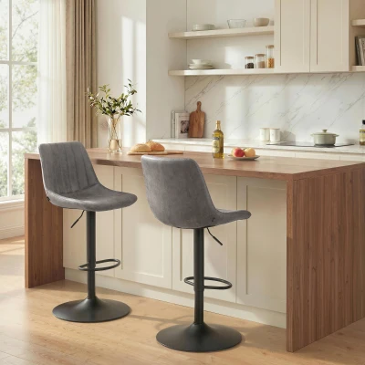 HOMCOM Adjustable Bar Stools Set of 2 Grey 360° Swivel