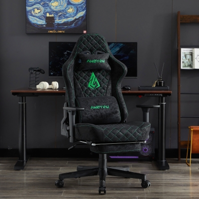 ANDYOU Ergonomischer Vintage-Gaming-Stuhl aus PU-Leder. Schwarz