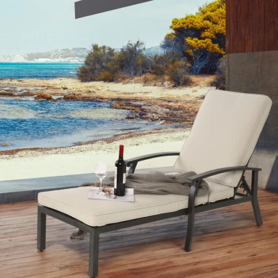 Chaise-lounge-patio avec dossier réglable, Beige