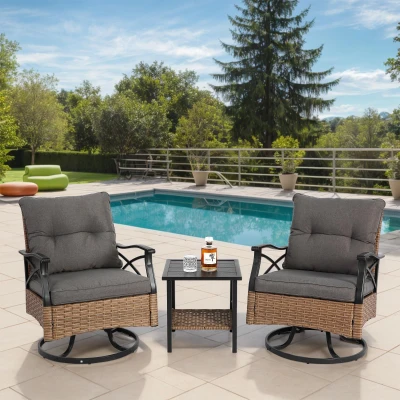 Ensemble de fauteuils à bascule pivotants d'extérieur, Marron+Gris
