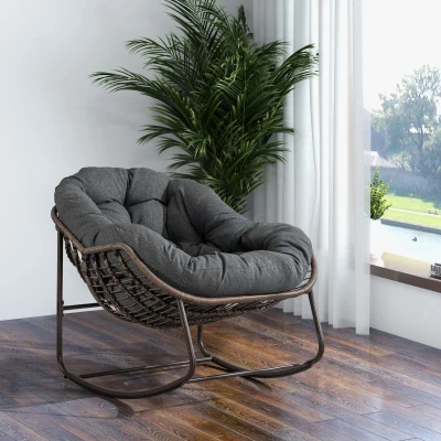 Fauteuil œuf à bascule avec coussin d'assise épais, Gris foncé